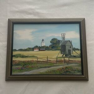 Hand painted framed art. Unknown artist. See photos for measurements.